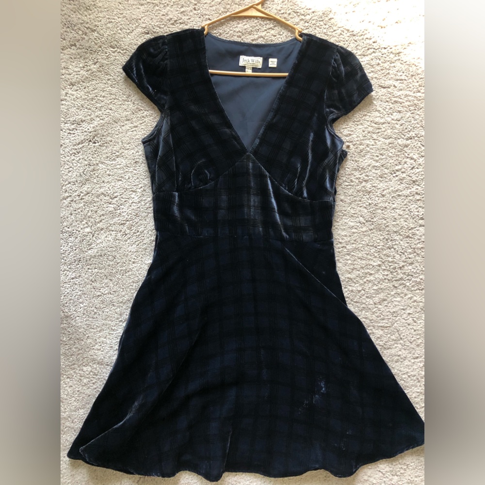 Jack Wills Velvet short sleeved navy plaid dress size US6